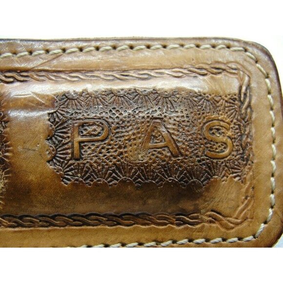 Leather Money Clip Textured Monogrammed "P.A.S." Credit Card Cash ID Holder - Picture 11 of 11